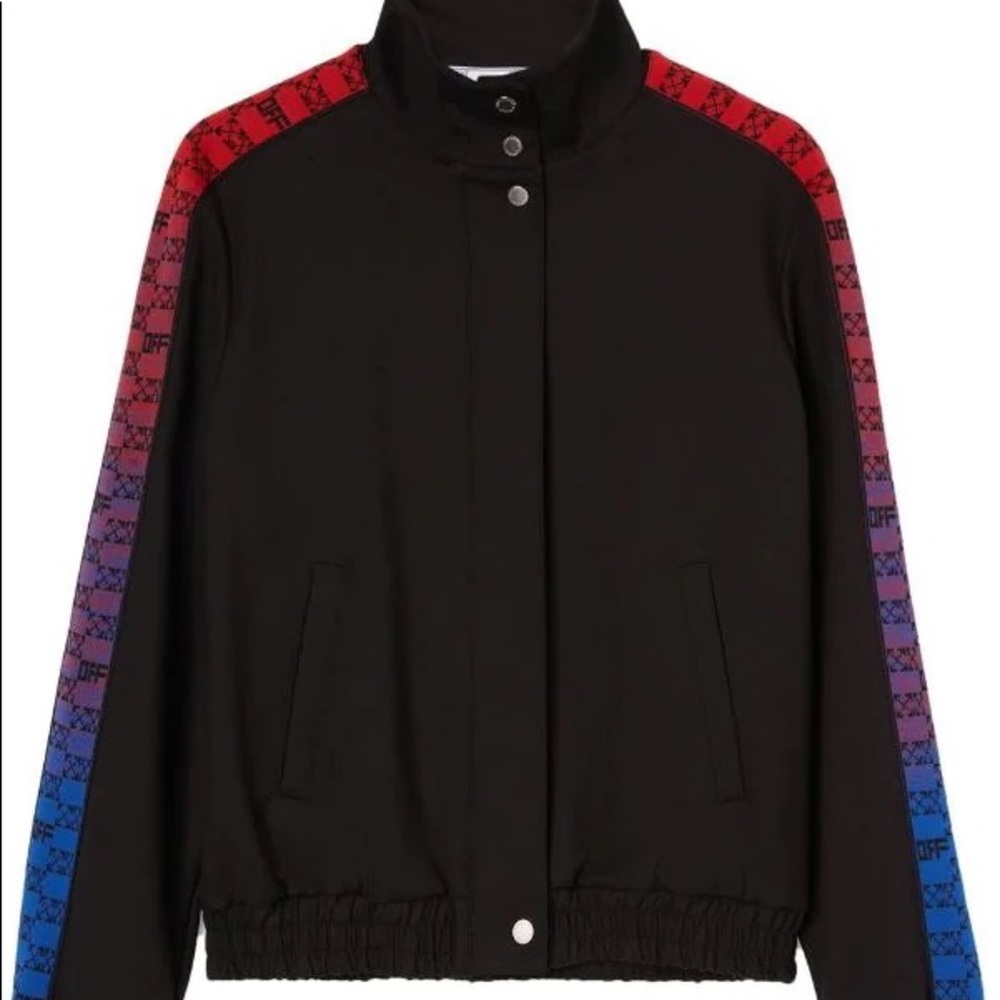 Off-White Bomber Jacket with Rainbow Detailing